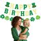 Glitter Letter St. Patricks Day Happy Birthday Decorations, Pre-Strung, Green Golden Happy Birthday Irish Themed Celebrations with Lucky Shamrock Green Hats for Room, Office, Indoor